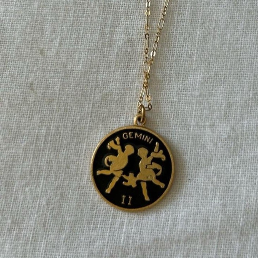 Amano Studio Black Enamel Gold Plated Gemini Pendant Necklace
